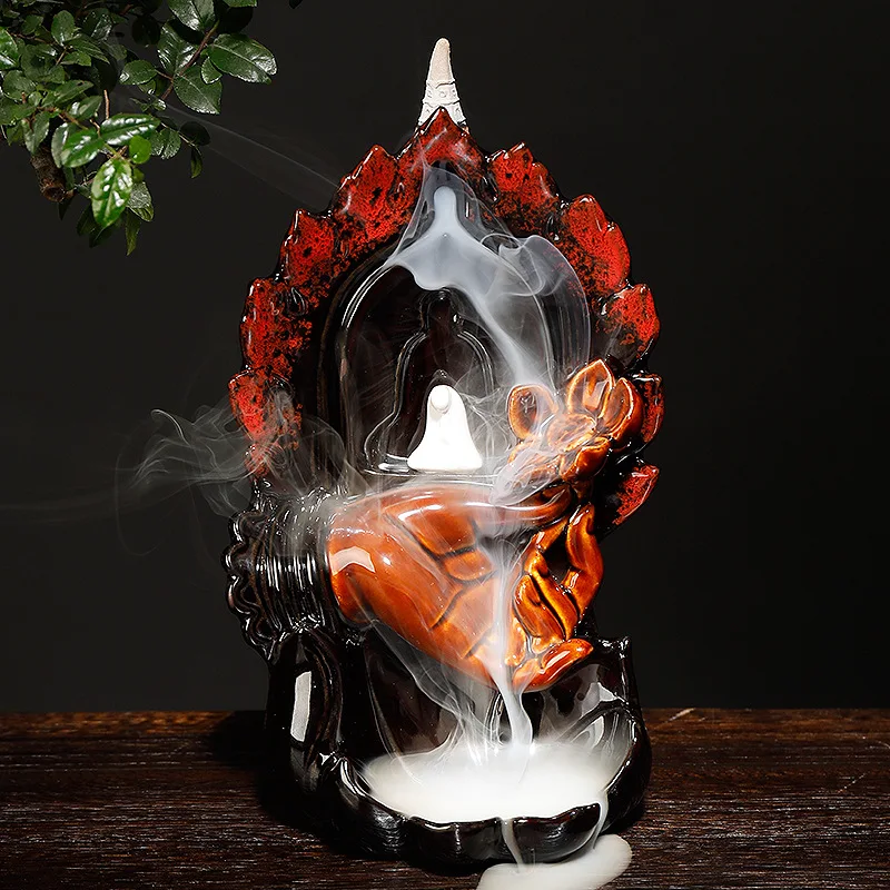 

Gift 10Pcs Cones Creative Home Decor Handicraft Lotus Buddha's-hand Backflow Incense Burner Ceramic Censer Offfice Ornament