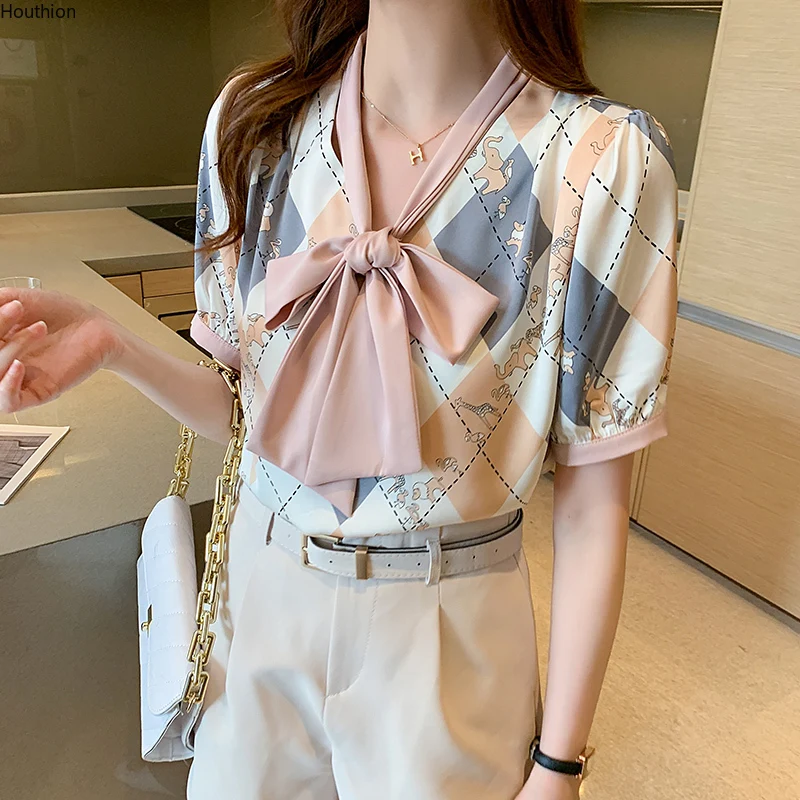 Women's Blouses Chiffon Shirt V-neck Shirts Slim Print Fashion Top Short Sleeve Tops Lady Casual Blouse Beaded Houthion
Women's Blouses Chiffon Shirt V-neck Shirts Slim Print Fashion Top Short Sleeve Tops Lady Casual Blouse Beaded Houthion