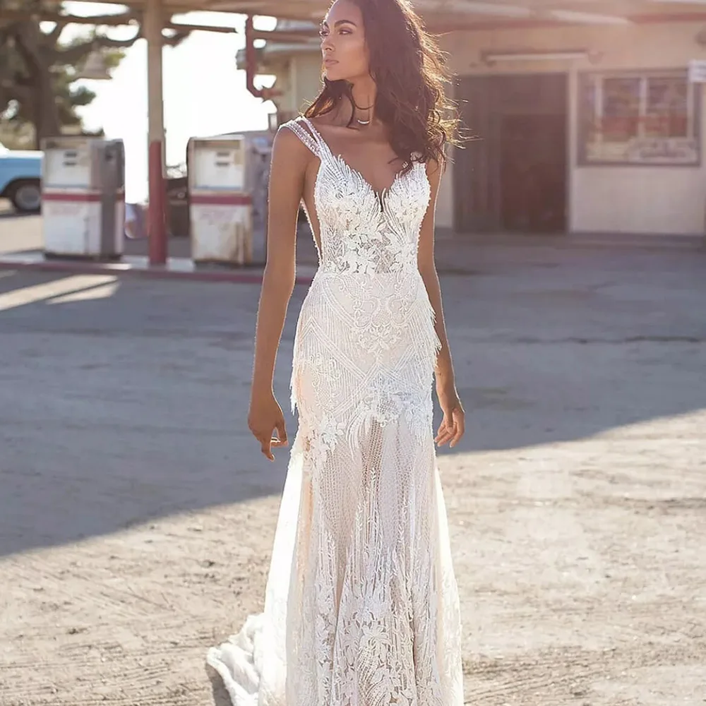 Long Mermaid Wedding Dresses Spaghettis Straps Backless Sexy Lace Appliques Beach Bridal Gown Robe De Marie Bride Dress 2020 New
Long Mermaid Wedding Dresses Spaghettis Straps Backless Sexy Lace Appliques Beach Bridal Gown Robe De Marie Bride Dress 2020 New
