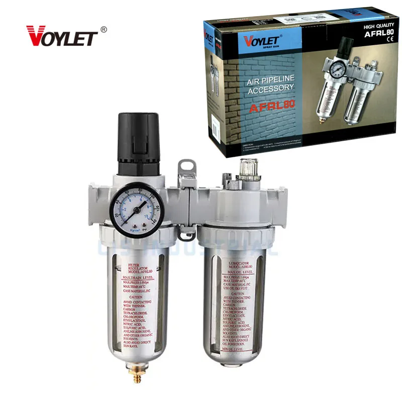 Voylet AFRL80 Filter with Pressure Gauge and Pressure Regulator + Lubricator 1/4 "
Voylet AFRL80 Filter with Pressure Gauge and Pressure Regulator + Lubricator 1/4 "
