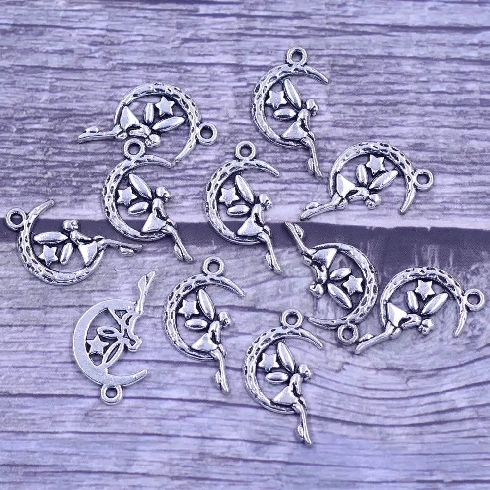 10Pcs Pendants Fairy With Star Sit On the Moon Silver Tone Metal Alloy For Charms Necklaces Jewelry DIY Findings 26x15mm
10Pcs Pendants Fairy With Star Sit On the Moon Silver Tone Metal Alloy For Charms Necklaces Jewelry DIY Findings 26x15mm