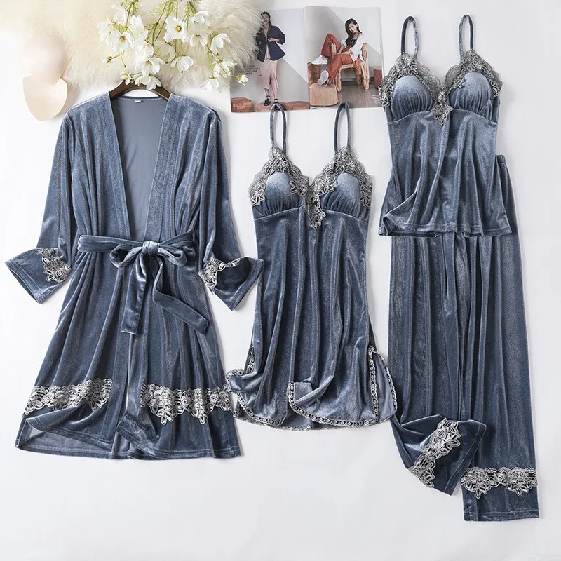 Velvet 4PCS Pajamas Suit Sleep Set Women Casual Nightwear Pyjamas Soft Sleepwear Kimono Gown Sexy Intimate Lingerie Home Clothes
Velvet 4PCS Pajamas Suit Sleep Set Women Casual Nightwear Pyjamas Soft Sleepwear Kimono Gown Sexy Intimate Lingerie Home Clothes
