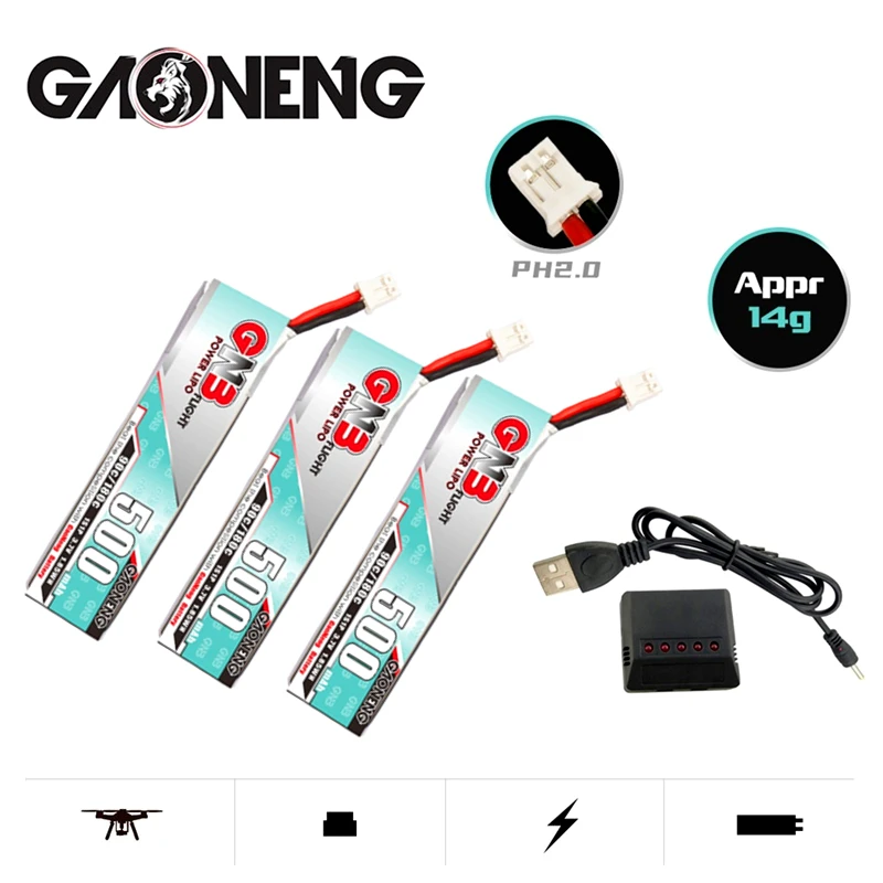 Gaoneng GNB 3.7V LiPo Battery With Charger 500mAh 90C/180C PH2.0 for TINY8X Blade Inductrix FPV QX2 120S Beta75S BetaFPV Drone
Gaoneng GNB 3.7V LiPo Battery With Charger 500mAh 90C/180C PH2.0 for TINY8X Blade Inductrix FPV QX2 120S Beta75S BetaFPV Drone