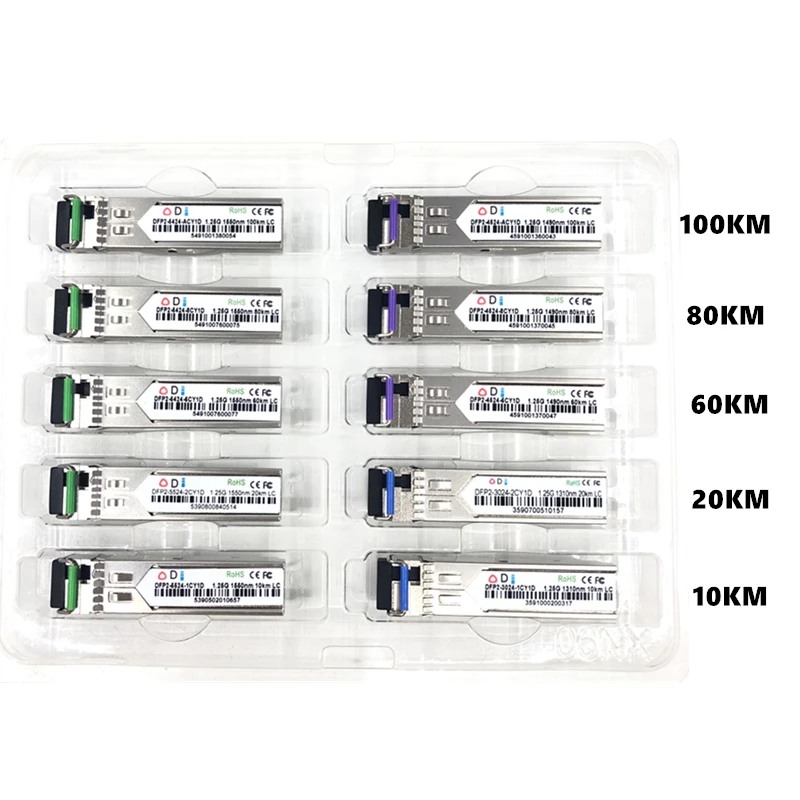 LC SFP волоконно-оптический модуль 1 25G 10/20/60/80/100 км 1310/1490/1550nm одиночный волоконный