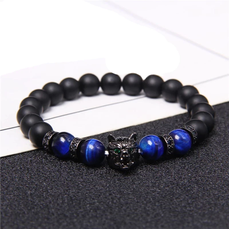 New Handmade Beaded Bracelet Men's Natural Gemstone Blue Tiger Eye Beaded Bracelet Black Wolf Headdress Energy Bracelet Jewelry
New Handmade Beaded Bracelet Men's Natural Gemstone Blue Tiger Eye Beaded Bracelet Black Wolf Headdress Energy Bracelet Jewelry