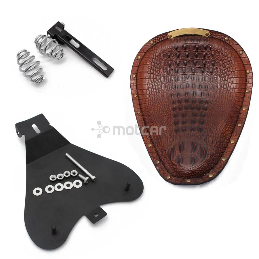 Motorcycle Retro Brown Crocodile PU Leather Solo Rivet Seat+3" Spring Bracket Mounting Base for Harley Custom Chopper Bobber
Motorcycle Retro Brown Crocodile PU Leather Solo Rivet Seat+3" Spring Bracket Mounting Base for Harley Custom Chopper Bobber