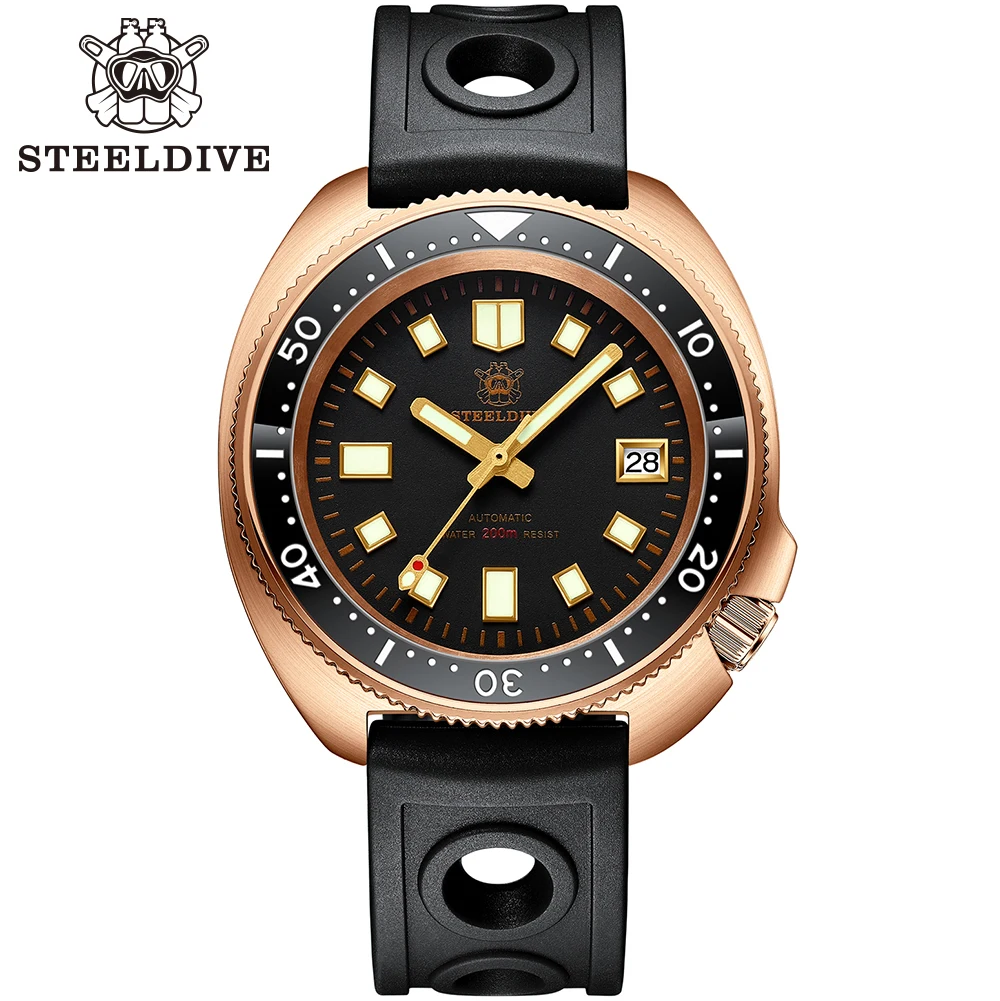 SD1970S Steeldive CUSN8 Solid Bronze Case Ceramic Bezel Blue Luminous NH35 Automatic Turtle Dive Watch for Men
SD1970S Steeldive CUSN8 Solid Bronze Case Ceramic Bezel Blue Luminous NH35 Automatic Turtle Dive Watch for Men