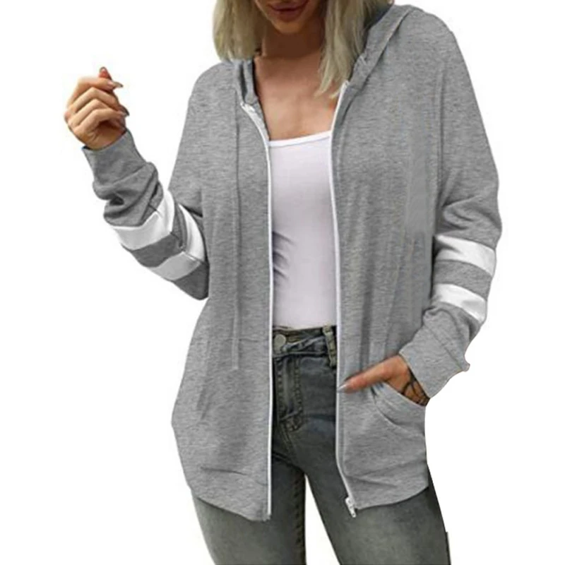 New Arrival Autumn Casual Hooded Solid Color Loose Street Plaid Women's Hoodies With Zipper Ladies Coat
New Arrival Autumn Casual Hooded Solid Color Loose Street Plaid Women's Hoodies With Zipper Ladies Coat