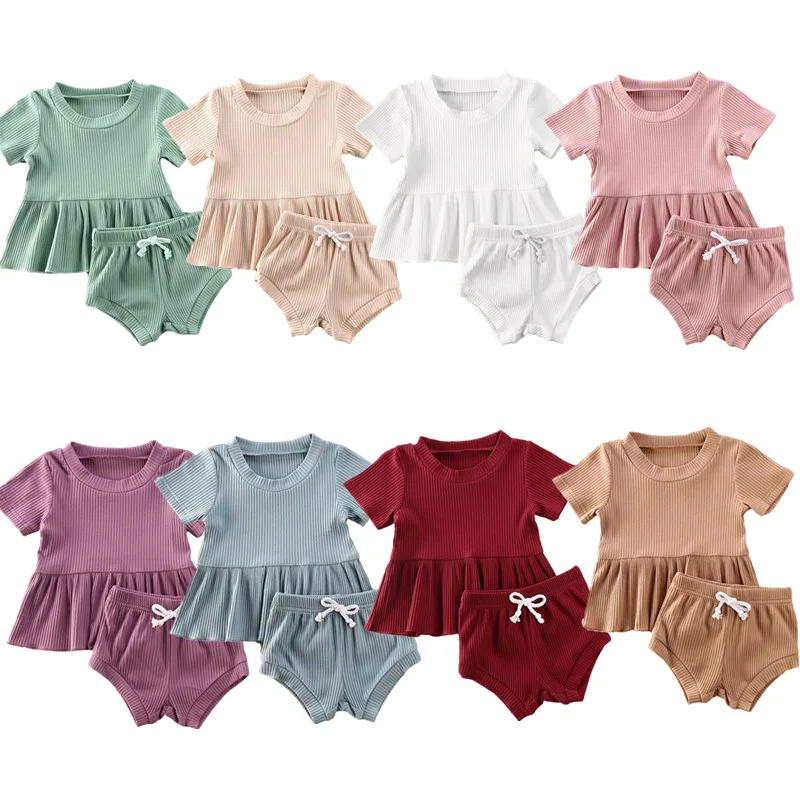 

Lioraitiin 2Pcs Set 0-24M Baby Summer Clothing Newborn Baby Girls Clothes Short Sleeveshirt Top Pp Bottoms Shorts Ribbed Outfits