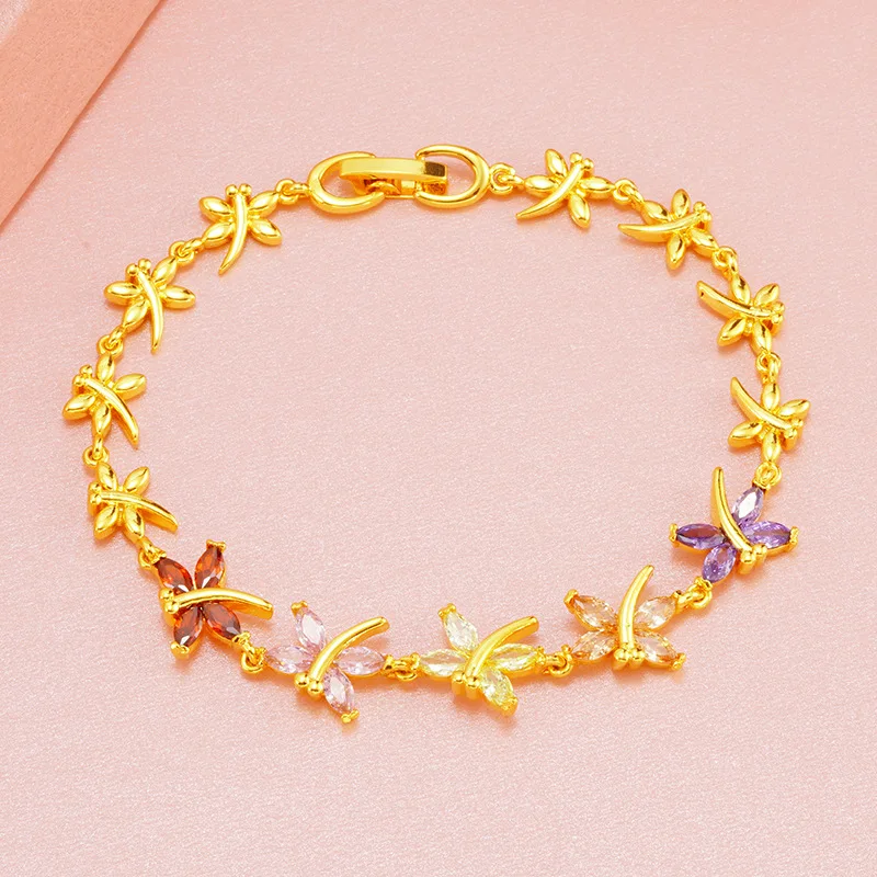 New Classic Fashion 24k Gold Dragonfly Insect Shape Bracelet For Women Colorful Zircon Electroplating Gold Bangle Jewelry
New Classic Fashion 24k Gold Dragonfly Insect Shape Bracelet For Women Colorful Zircon Electroplating Gold Bangle Jewelry