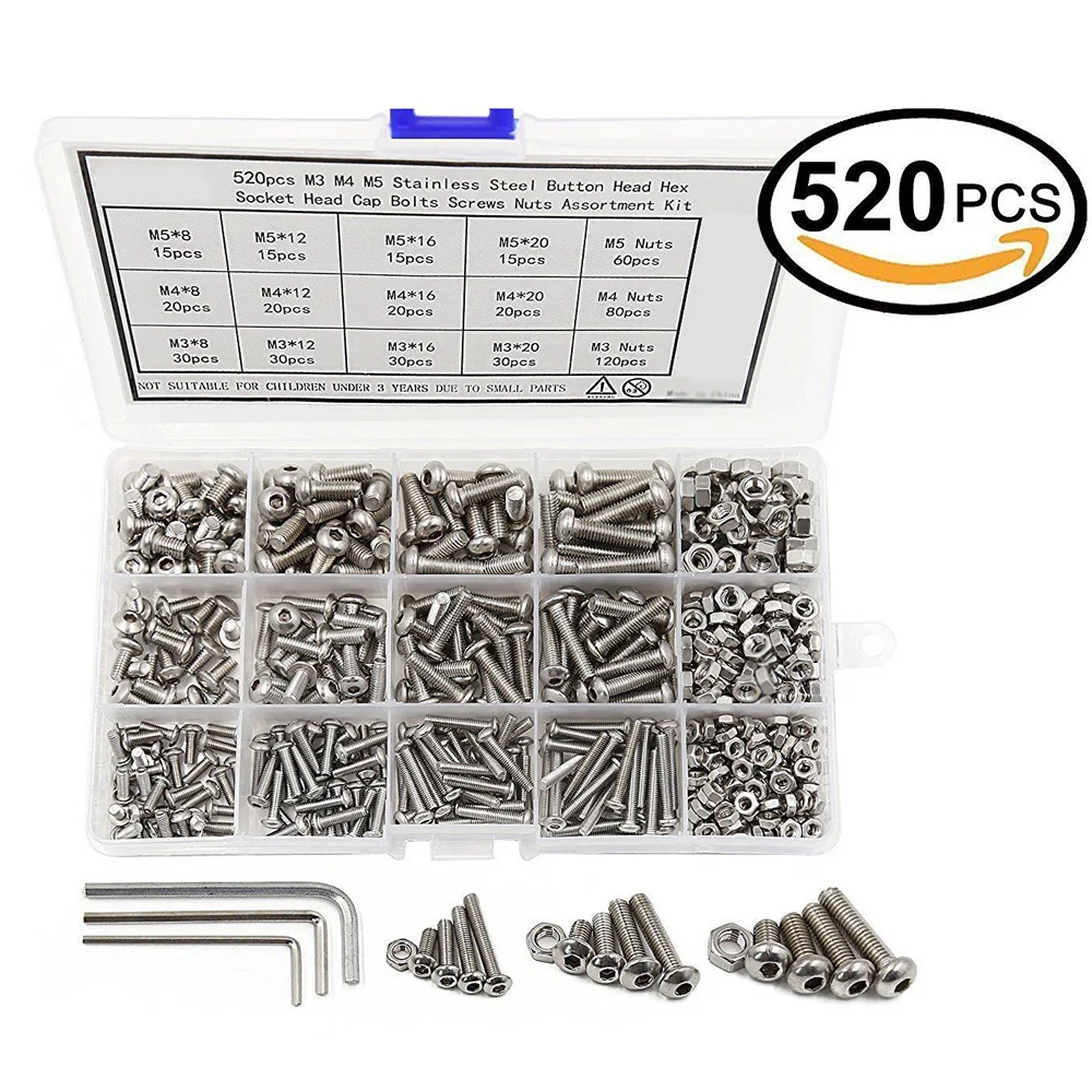 520pcs M3 M4 M5 Stainless Steel Hex Screw Nuts Bolt Cap Socket Assortment Kit Pk
520pcs M3 M4 M5 Stainless Steel Hex Screw Nuts Bolt Cap Socket Assortment Kit Pk