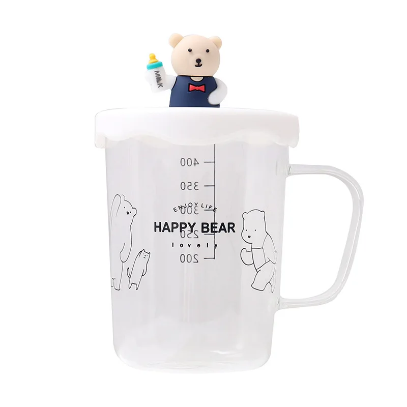 Glass Cup Japanese Cartoon Cute Bear High Temperature Resistant High Borosilicate Simple Water Couple Cup with Lid Scale Mugs
Glass Cup Japanese Cartoon Cute Bear High Temperature Resistant High Borosilicate Simple Water Couple Cup with Lid Scale Mugs