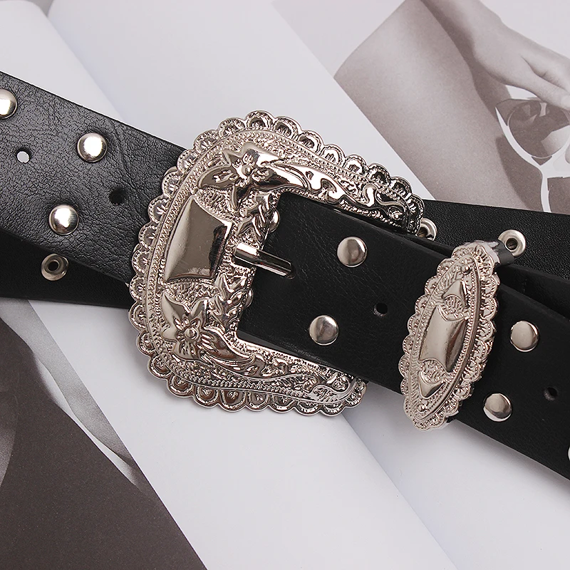 2020 Double Layers Rivet Studded Waist Belt for Women PU Leather Jean Belt Vintage PUnk Curving Metal Buckle Belt Waistband
2020 Double Layers Rivet Studded Waist Belt for Women PU Leather Jean Belt Vintage PUnk Curving Metal Buckle Belt Waistband