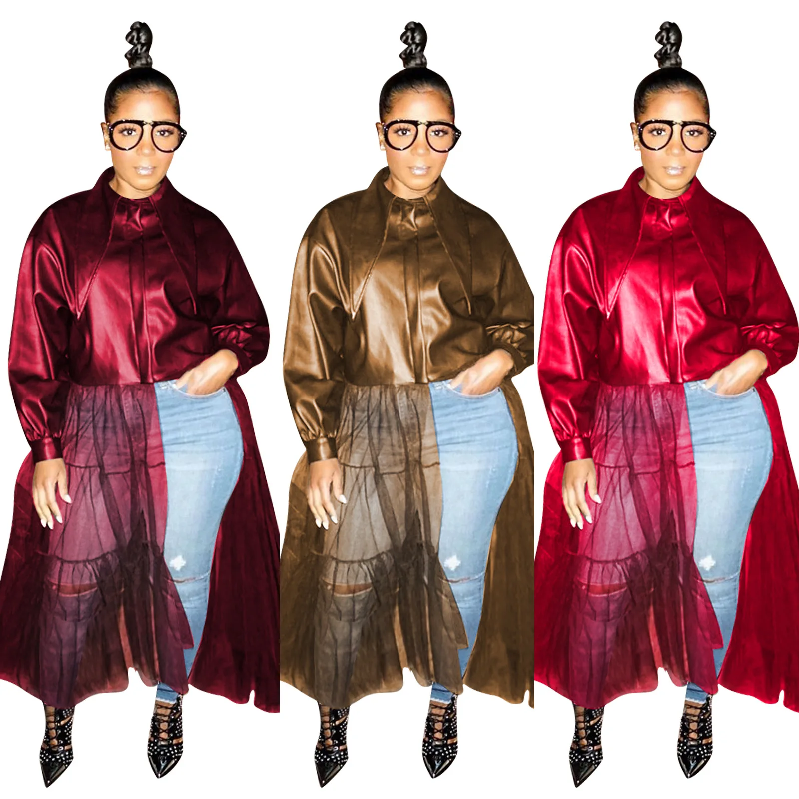 444337 Autumn Winter Women Casual Fashion Mesh Stitching Solid Color PU Leather Jacket Hot
444337 Autumn Winter Women Casual Fashion Mesh Stitching Solid Color PU Leather Jacket Hot