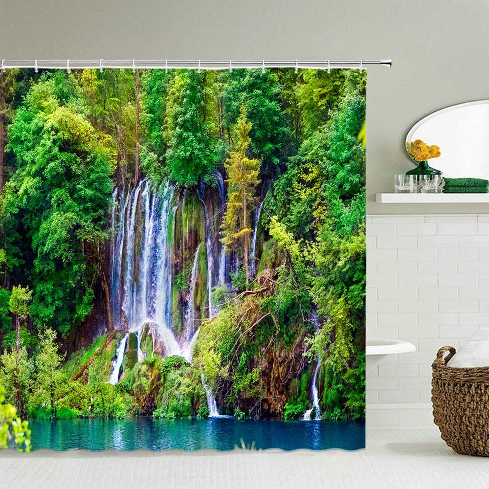 Занавеска для ванной с тропическими лесными деревьями, водонепроницаемая тканевая Штора для душа, s-образный экран для ванной, домашний дек... 
Занавеска для ванной с тропическими лесными деревьями, водонепроницаемая тканевая Штора для душа, s-образный экран для ванной, домашний дек...