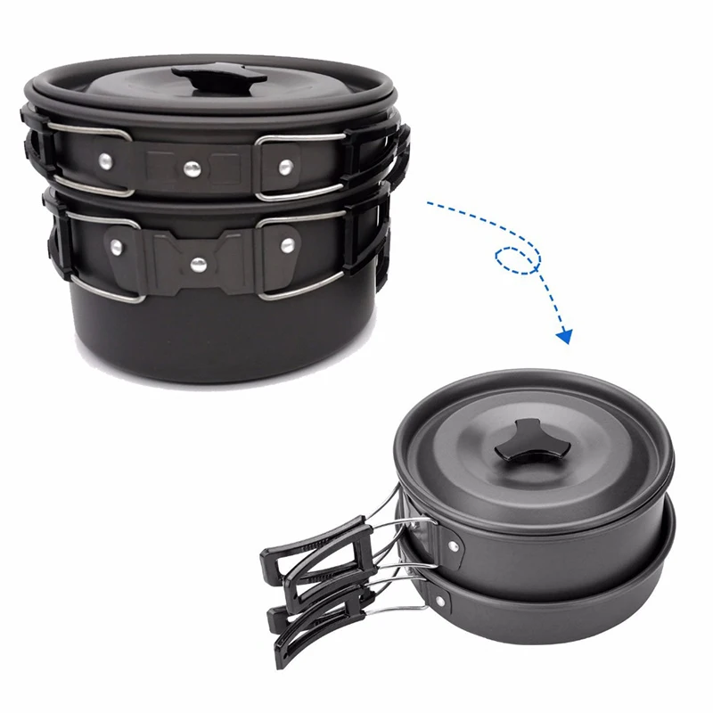 Aluminum Alloy Round Picnic Cookware, A Set Of Non-Stick Tableware With Folding Spoons, Forks, Knives, Kettles, Cups
Aluminum Alloy Round Picnic Cookware, A Set Of Non-Stick Tableware With Folding Spoons, Forks, Knives, Kettles, Cups