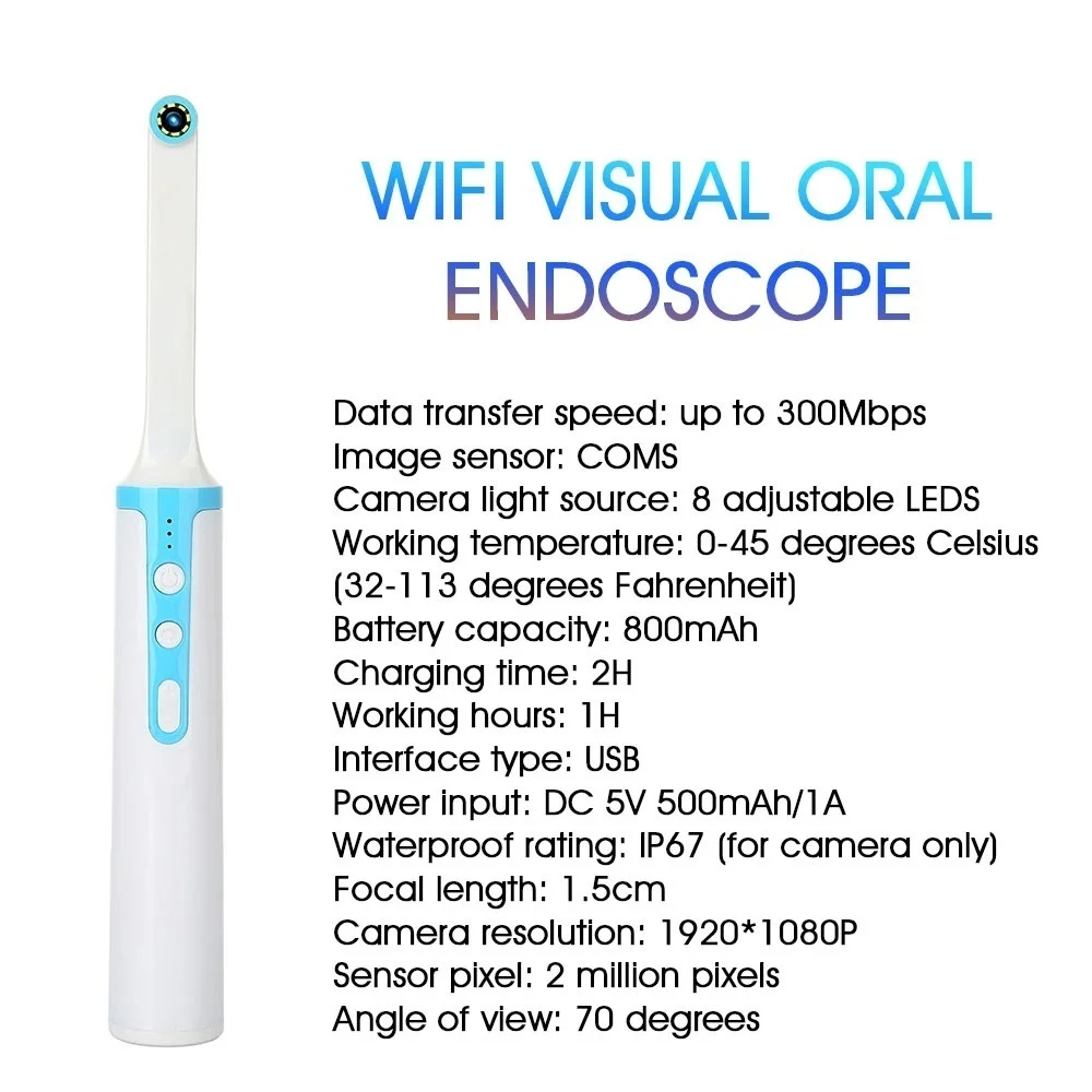 Wireless Oral Dental Endoscope WiFi Intraoral Inspection Camera with 8 Led Lights Dentist Device for Android iOS Smartphone
Wireless Oral Dental Endoscope WiFi Intraoral Inspection Camera with 8 Led Lights Dentist Device for Android iOS Smartphone