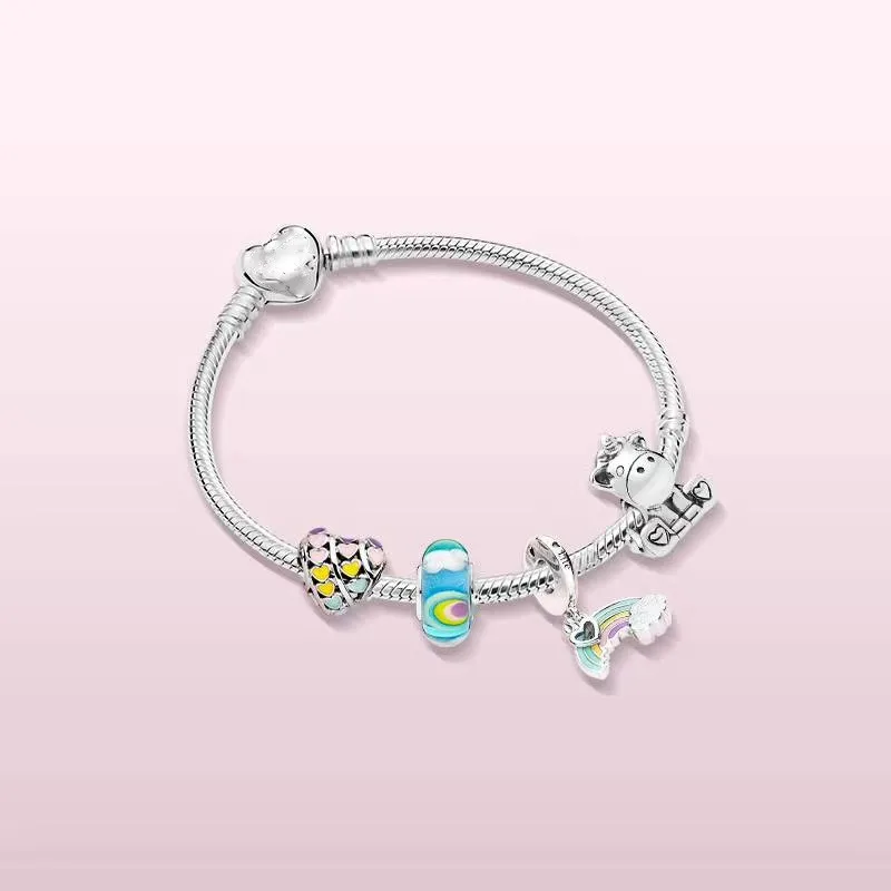 100% 925 Sterling Silver Fashion Rainbow Pendant And Unicorn Beaded Bracelet For Women Wedding Party Gift Fashion Jewelry
100% 925 Sterling Silver Fashion Rainbow Pendant And Unicorn Beaded Bracelet For Women Wedding Party Gift Fashion Jewelry