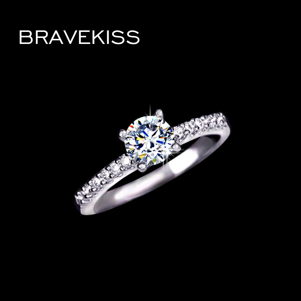 

BRAVEKISS classic cubic zircon wedding bridal band round crystal engagement solitaire rings for women alliance jewel BUR0031