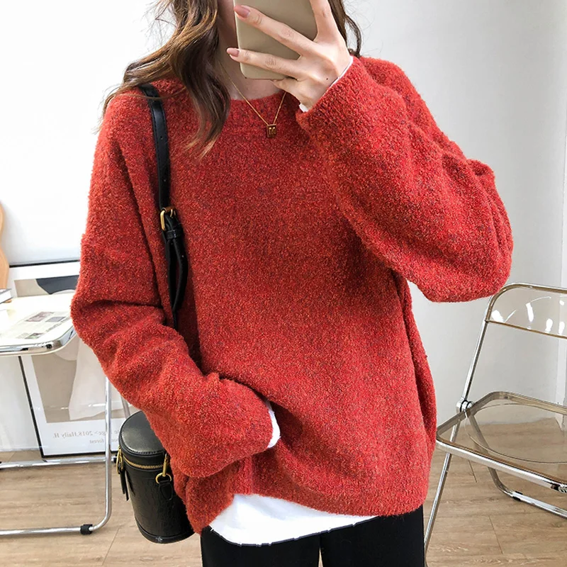 Autumn and winter women's sweater casual solid color round neck long sleeve loose sweater
Autumn and winter women's sweater casual solid color round neck long sleeve loose sweater