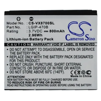 CS 800mAh/2.96Wh battery for LG AX565,Dekoy,LX-570,LX570 MUZIQ,UX565,VX8610,VX8700,VX-8700,VX8700 shine LGIP-470B
CS 800mAh/2.96Wh battery for LG AX565,Dekoy,LX-570,LX570 MUZIQ,UX565,VX8610,VX8700,VX-8700,VX8700 shine LGIP-470B