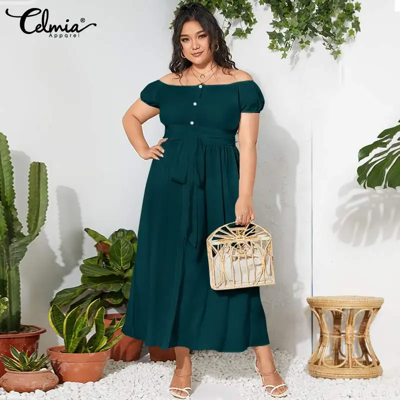 Celmia Summer Maxi Dress Women 2021 Bohemian Sexy Off Shoulder Belted Split Sundress Casual Solid Buttons Long Vestido Plus Size
Celmia Summer Maxi Dress Women 2021 Bohemian Sexy Off Shoulder Belted Split Sundress Casual Solid Buttons Long Vestido Plus Size