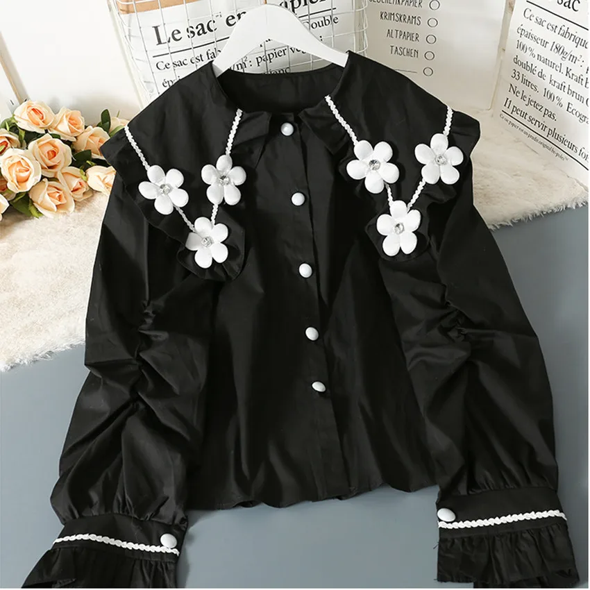 Korean Style Floral Elegant Shirt Women Long Sleeve Casual Cotton Linen Shirts Black Sweet Designer Blusas Mujer De Moda 2022
Korean Style Floral Elegant Shirt Women Long Sleeve Casual Cotton Linen Shirts Black Sweet Designer Blusas Mujer De Moda 2022
