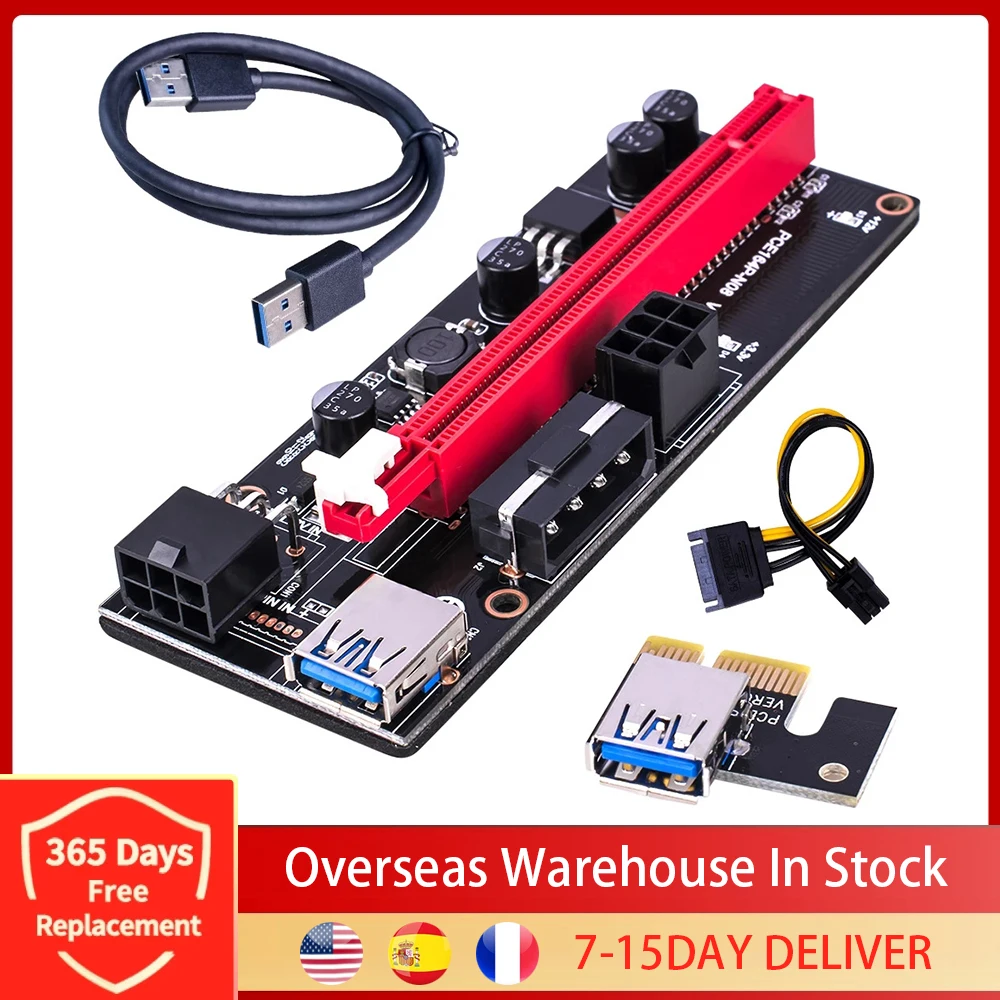 

VER009S Usb 3.0 PCI-E Riser Card Express 1X 4X 8X 16X Extender Adapter Sata 15Pin to 6 Pin Power Cable For GPU Miner Mining