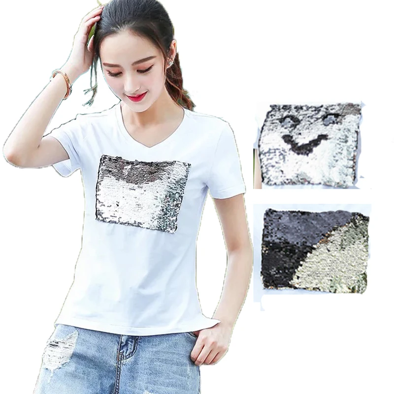 Creative Graffiti Reversible Sequins T-shirt magical color changing Cotton Tees black white beads Shirt Discoloration Tops 2018
Creative Graffiti Reversible Sequins T-shirt magical color changing Cotton Tees black white beads Shirt Discoloration Tops 2018