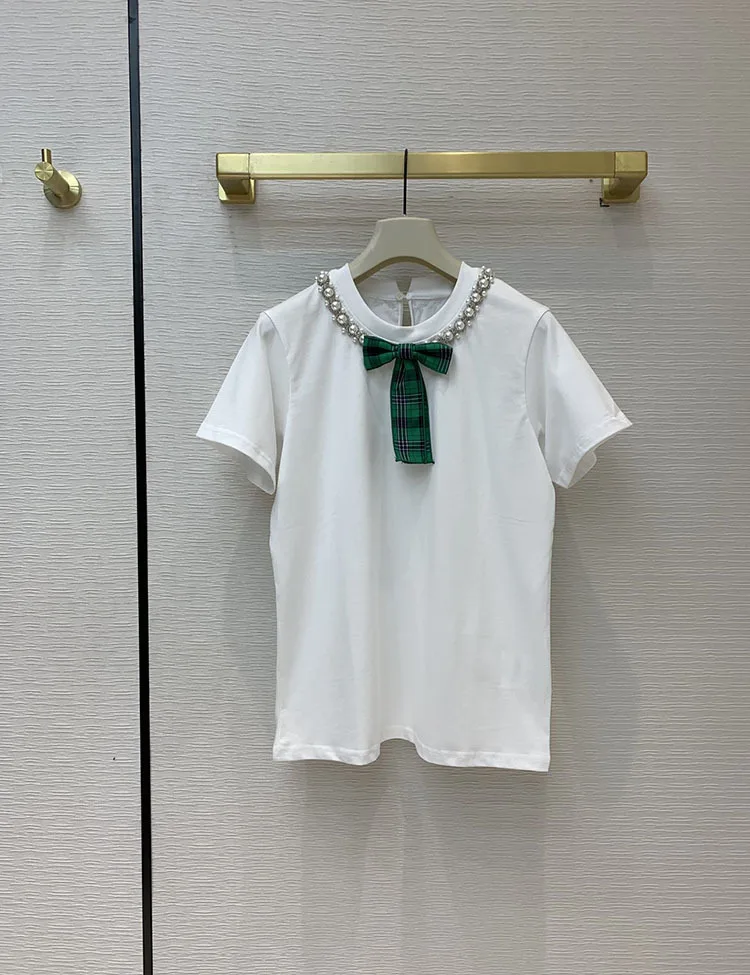 Cotton Brand Eureeky Luxury T-shirt 2021 Early Spring Women's New T Casual College Bow Tie Rhinestone Pearl Short Sleeve Tshirts
Cotton Brand Eureeky Luxury T-shirt 2021 Early Spring Women's New T Casual College Bow Tie Rhinestone Pearl Short Sleeve Tshirts