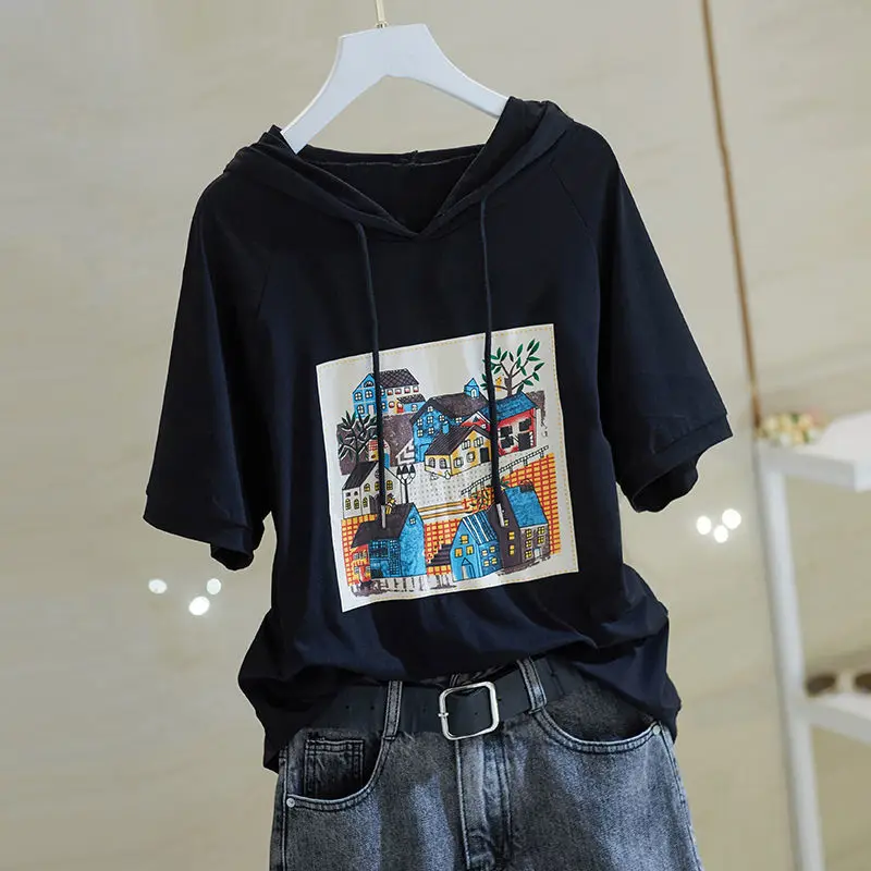 Pure cotton hooded t-shirt women's short-sleeved summer 2021 new Korean version of loose net red ins tide large size T-shirt top
Pure cotton hooded t-shirt women's short-sleeved summer 2021 new Korean version of loose net red ins tide large size T-shirt top