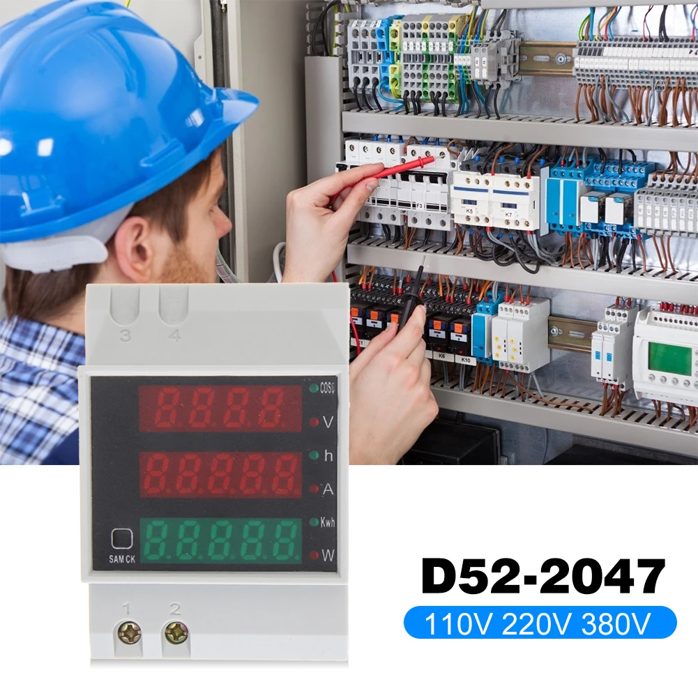 Voltmeter and ammeter Din Rail Ammeter Voltmeter Active Power Factor Time Energy Voltage Current Montior D52-2047 
Voltmeter and ammeter Din Rail Ammeter Voltmeter Active Power Factor Time Energy Voltage Current Montior D52-2047
