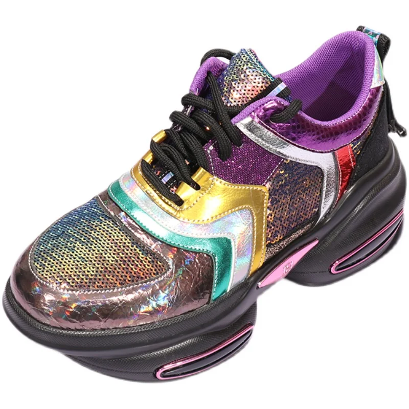 Womens Sequins Match Colors Glitter Sneakers Lace Up Hoof High Heel Shoes Sport Casual Athletic Korean Styles New 2021
Womens Sequins Match Colors Glitter Sneakers Lace Up Hoof High Heel Shoes Sport Casual Athletic Korean Styles New 2021