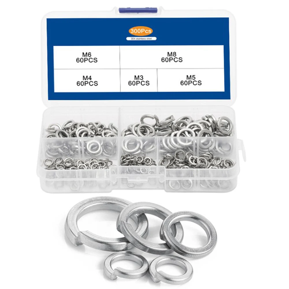 300PCS 304 Stainless Steel Open Spring Lock Washer Set M3/M4/M5/M6/M8 Elastic Screw Washer Kit
300PCS 304 Stainless Steel Open Spring Lock Washer Set M3/M4/M5/M6/M8 Elastic Screw Washer Kit