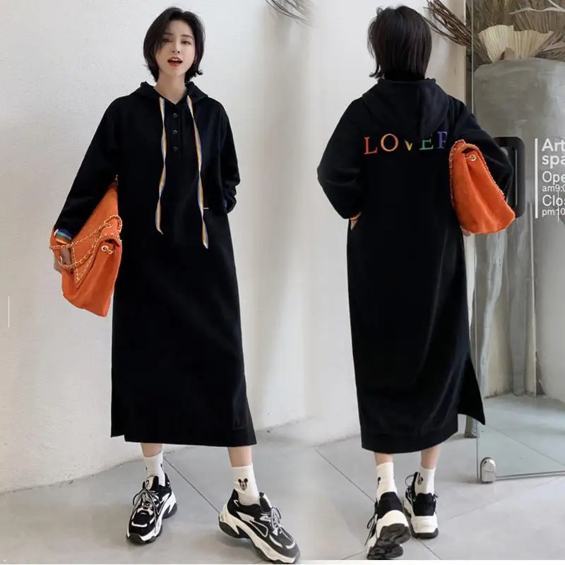 Casual Women Hooded Dress Long Sleeve Side Split Pockets Rainbow Color Letter Fleece Women Dresses Plus Size Autumn Winter Dress
Casual Women Hooded Dress Long Sleeve Side Split Pockets Rainbow Color Letter Fleece Women Dresses Plus Size Autumn Winter Dress