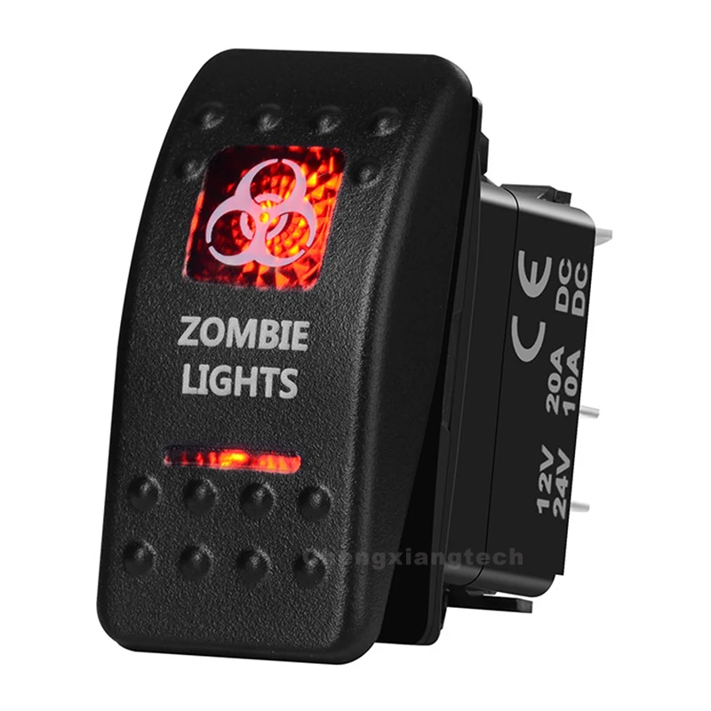 

Zombie Lights Car Boat SPST Rocker Toggle Switch Red Led 5 Pins On Off 12V 20A 24V 10A for Carling ARB Narva 4x4 Style