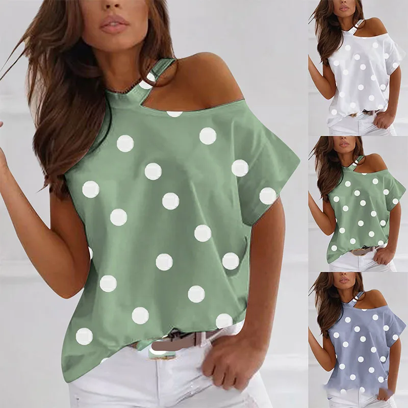 2021 Summer Loose Strapless Hanging Neck Short-sleeved Women's T-shirt Polka Dot Printing Fashion White T-shirt Plus Size
2021 Summer Loose Strapless Hanging Neck Short-sleeved Women's T-shirt Polka Dot Printing Fashion White T-shirt Plus Size