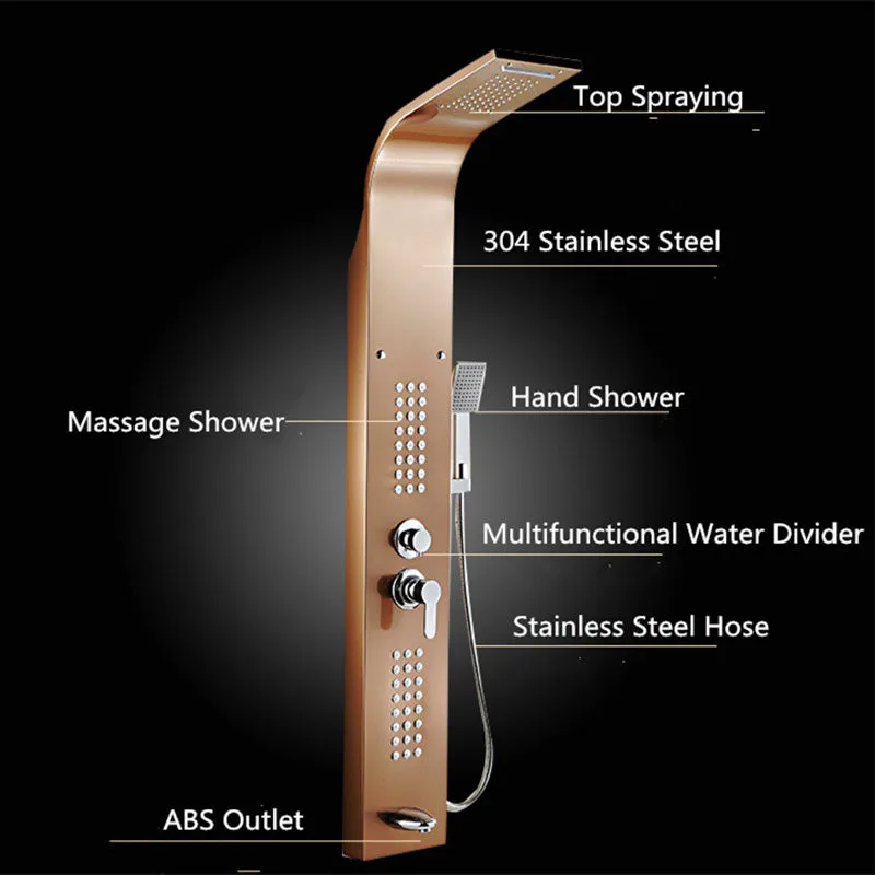 

304 Stainless Steel Shower Thermostatic Rainfall Shower Panel Faucet Body Massage System Column Tap Digital Temperature Screen