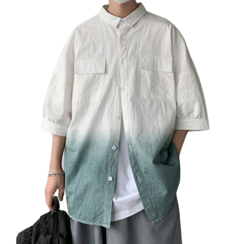 Gradient Color Blocking Half Sleeve Men Casual Shirt Turn Down Collar 2021 Summer New Chest Pockets Loose Male Cargo Shirts
Gradient Color Blocking Half Sleeve Men Casual Shirt Turn Down Collar 2021 Summer New Chest Pockets Loose Male Cargo Shirts