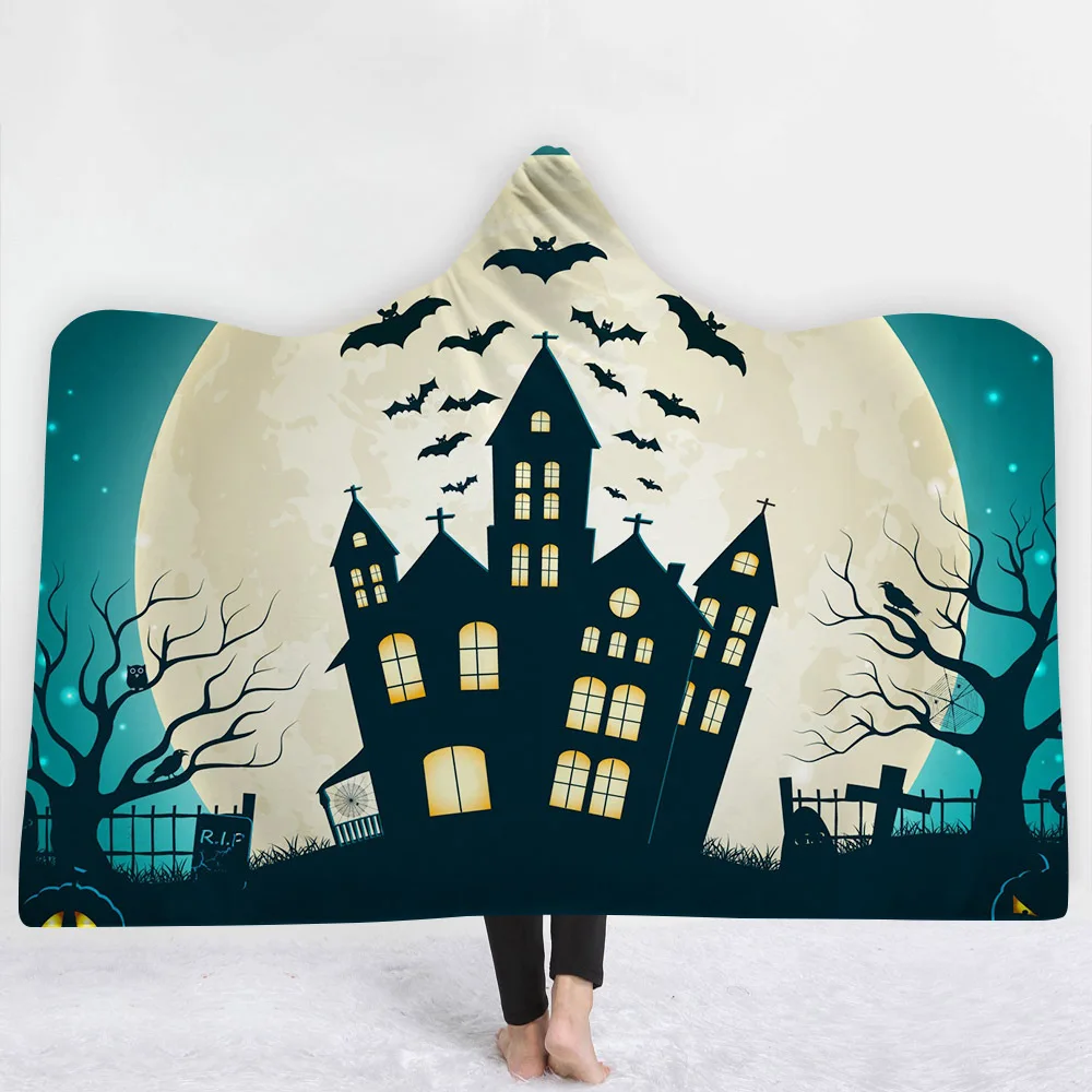 Halloween Haunted Castle Hooded Blanket Pumpkin Sherpa Fleece Scary Wearable Throw Blanket Microfiber On Sofa Thick Warm
Halloween Haunted Castle Hooded Blanket Pumpkin Sherpa Fleece Scary Wearable Throw Blanket Microfiber On Sofa Thick Warm