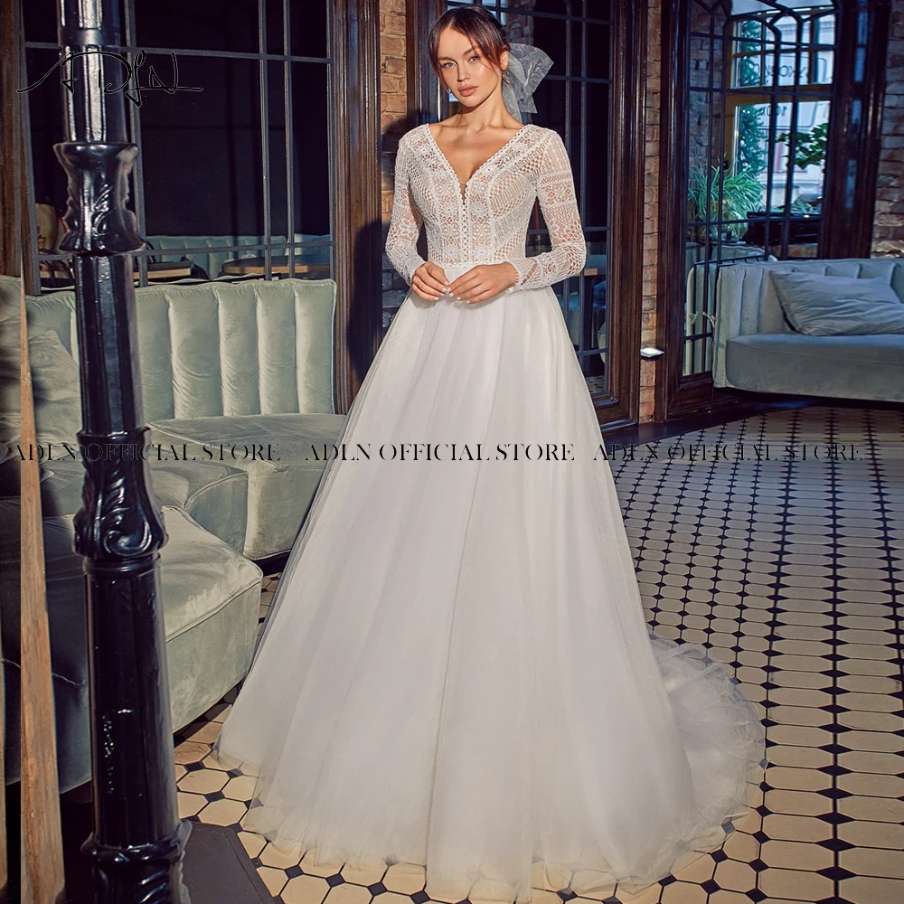 ADLN V-neck Bohemian Lace Wedding Dresses Backless Long Sleeves Bridal Gown Custom Made A-line Tulle Boho Bride Dress
ADLN V-neck Bohemian Lace Wedding Dresses Backless Long Sleeves Bridal Gown Custom Made A-line Tulle Boho Bride Dress