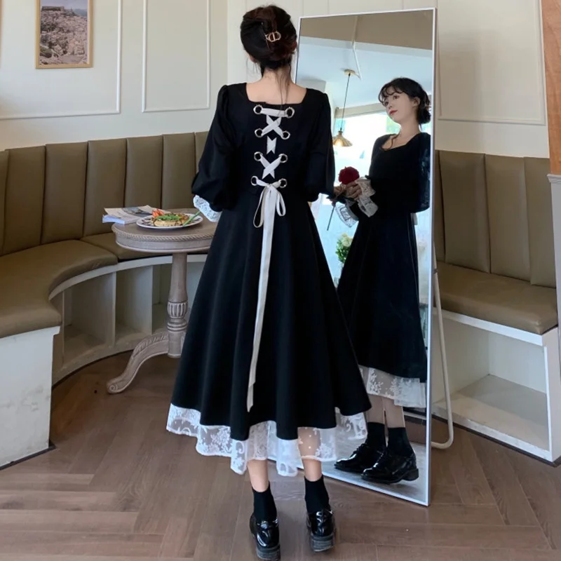 French Princess Style Women's Dress Black Dress Korean Long Sleeve Slim Elegant Party Dress Office Dress Lace-up Back Skirt
French Princess Style Women's Dress Black Dress Korean Long Sleeve Slim Elegant Party Dress Office Dress Lace-up Back Skirt