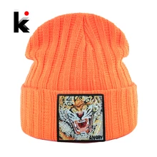 New Fashion Knitted Beanie Hats With Embroidery Tiger Patch Hip Hop Skullies Beanies Men Women Winter Knit Solid Color Ski Hat