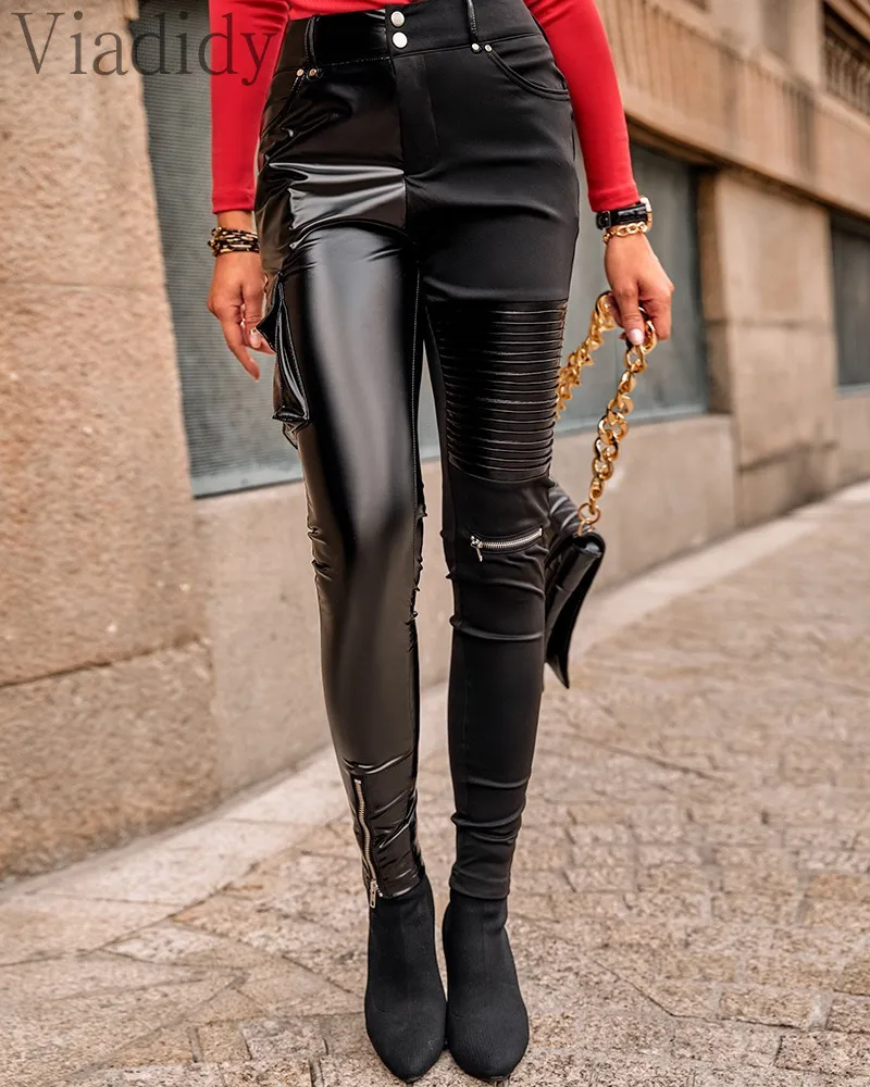 High Waist Buttoned Zipper Pocket Design PU Leather Skinny Pants Without Belt
High Waist Buttoned Zipper Pocket Design PU Leather Skinny Pants Without Belt