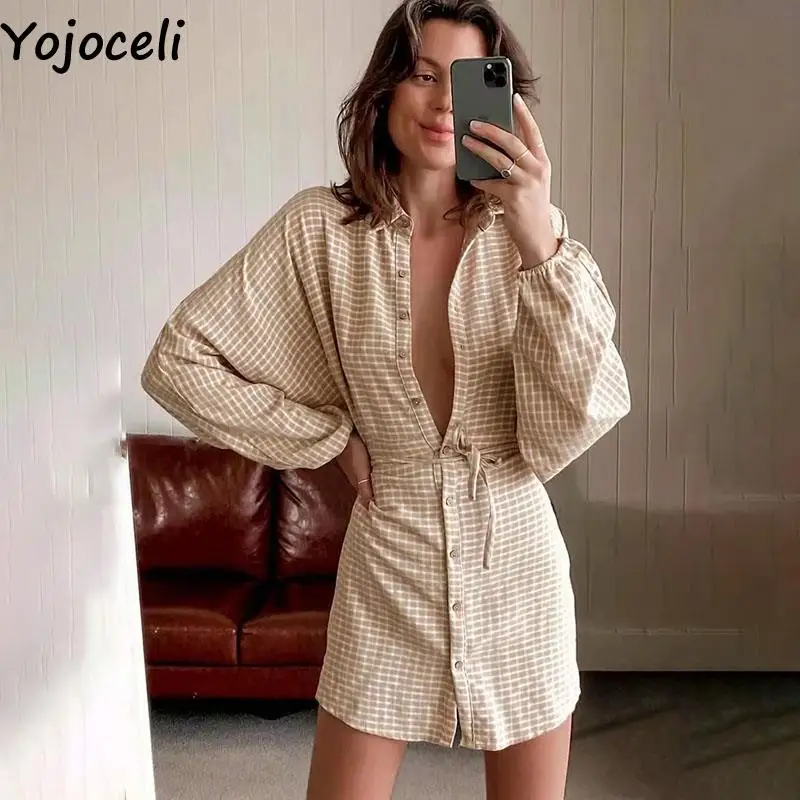 Сексуальное клетчатое женское Короткое платье Yojoceli на пуговицах, Осеннее повседневное пляжное платье-рубашка с поясом, женское милое свобо...
Сексуальное клетчатое женское Короткое платье Yojoceli на пуговицах, Осеннее повседневное пляжное платье-рубашка с поясом, женское милое свобо...