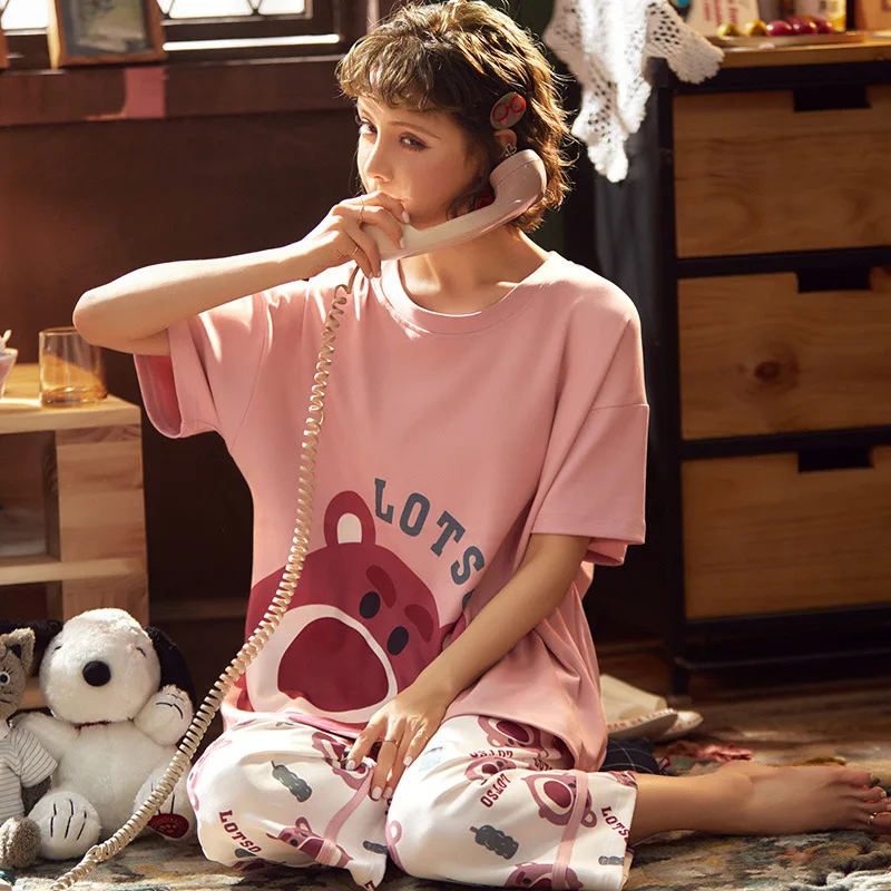 Summer Sleep Lounge Pajama Short Sleeve Top + Long Pant Woman Pajama Set Cartoon Pyjamas Cotton Sleepwear Women M L XL XXL
Summer Sleep Lounge Pajama Short Sleeve Top + Long Pant Woman Pajama Set Cartoon Pyjamas Cotton Sleepwear Women M L XL XXL