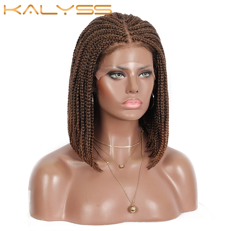 

Kalyss 11 Inches Knotless Lace Front Braided Wigs Brown BoB 4x4 Lace Synthetic Box Braids Wig with Baby Hair for Black Women