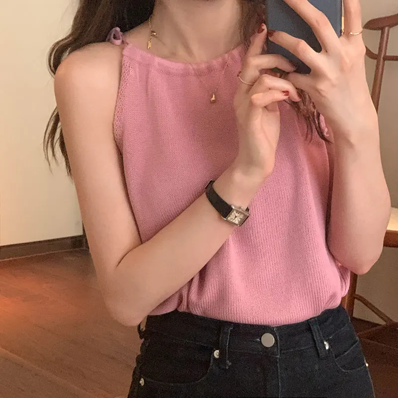 Sexy Lace-up Knitted Camisole Pink Short Sling Female Tank Top Summer Casual Slim Tops Ladies Fashion Tank Tops
Sexy Lace-up Knitted Camisole Pink Short Sling Female Tank Top Summer Casual Slim Tops Ladies Fashion Tank Tops