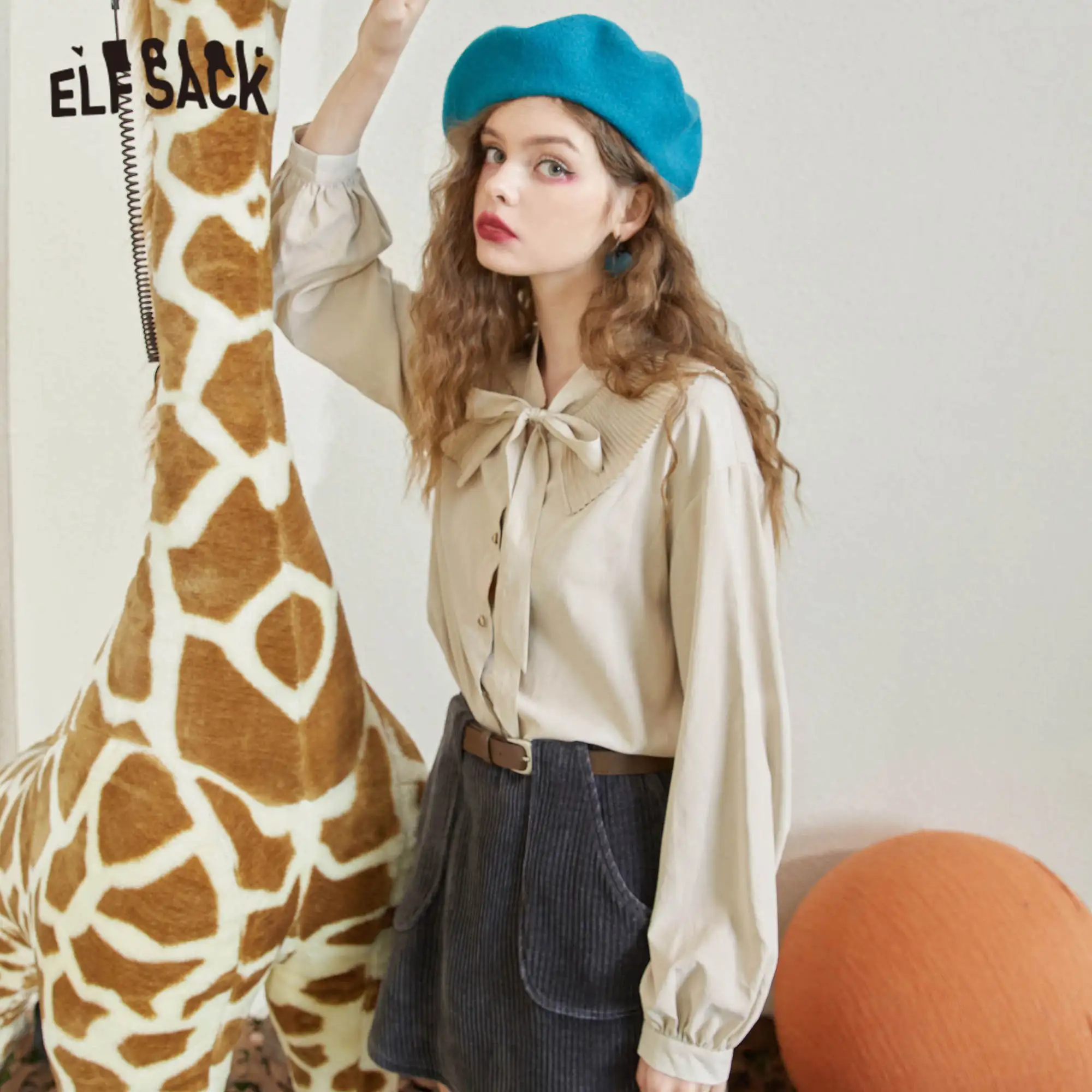 ELFSACK, однотонный, чистый шик, бант-галстук, Повседневная рубашка для женщин, осень 2021, винтажный плед, длинный рукав, корейский женский топ
ELFSACK, однотонный, чистый шик, бант-галстук, Повседневная рубашка для женщин, осень 2021, винтажный плед, длинный рукав, корейский женский топ