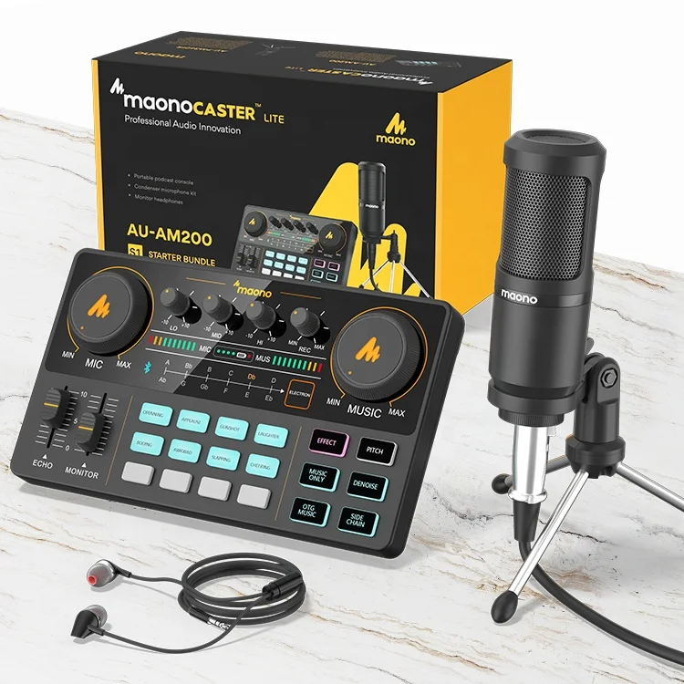 Настольный микрофон MAONOCASTER для записи со штативом и подставкой, звуковой миксер, звуковая карта и монитор, наушники для пения
Настольный микрофон MAONOCASTER для записи со штативом и подставкой, звуковой миксер, звуковая карта и монитор, наушники для пения